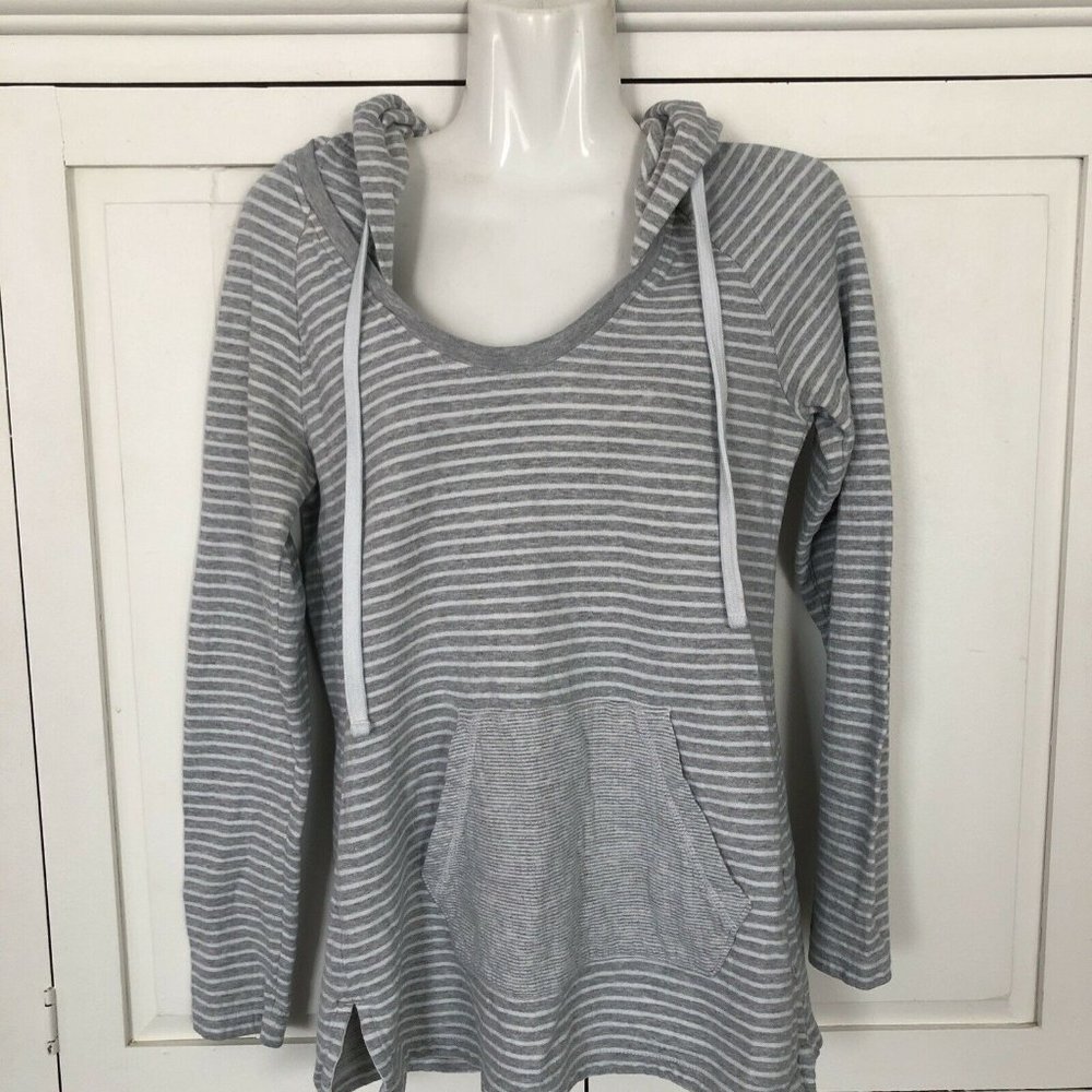 James Perse Size 3 Grey White Stripe Hoodie - Picture 4 of 7